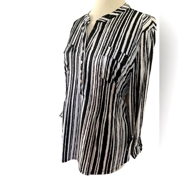 COCOMO XL White Black 3/4 sleeve women’s Pintuck Blouse tunic top shirt - Picture 5 of 12